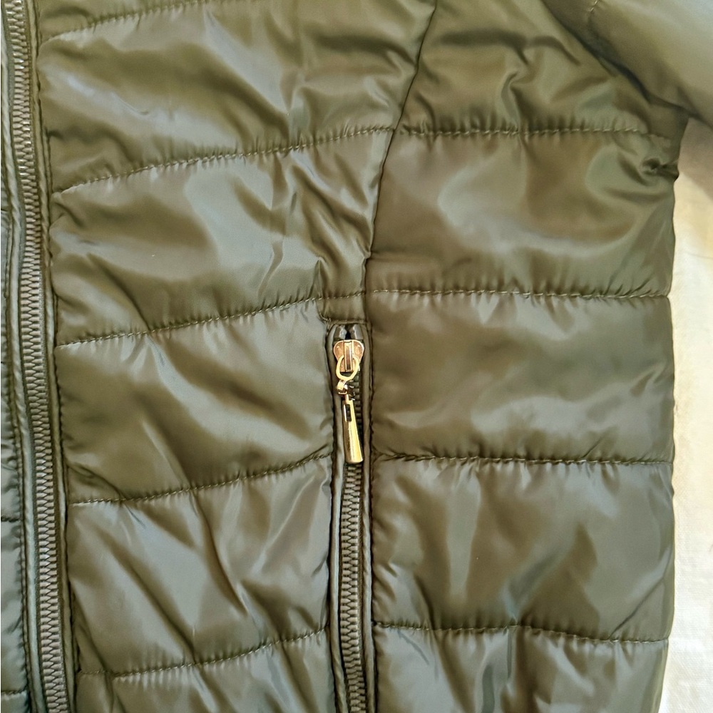 J2 Army Green Puffer Jacket XS Faux Fur Hood Bomber Style Winter Coat Y2K 90s - Picture 4 of 14